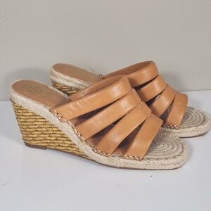 Vince Camuto Molisana Sz 7 Women Leather Espadrille Sandal Cognac Shoes Wedges